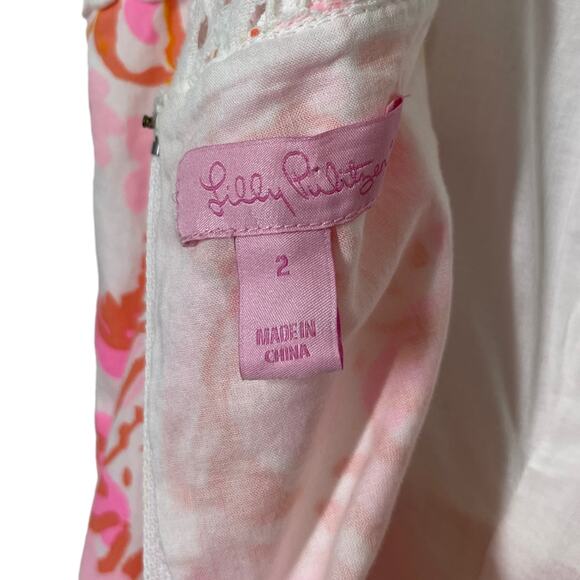 Lilly Pulitzer Raegan Dress 2 Resort White Happiness Is Lace Pink Preppy Retro - Picture 6 of 7